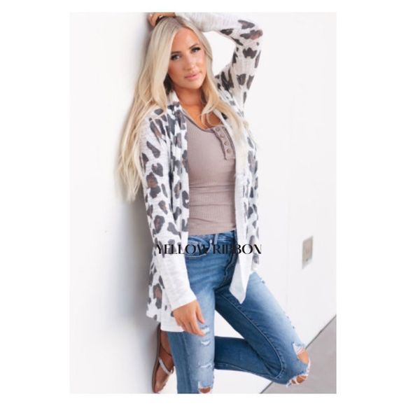 NEW White Vintage Leopard Print Open Cardigan - Picture 3 of 3